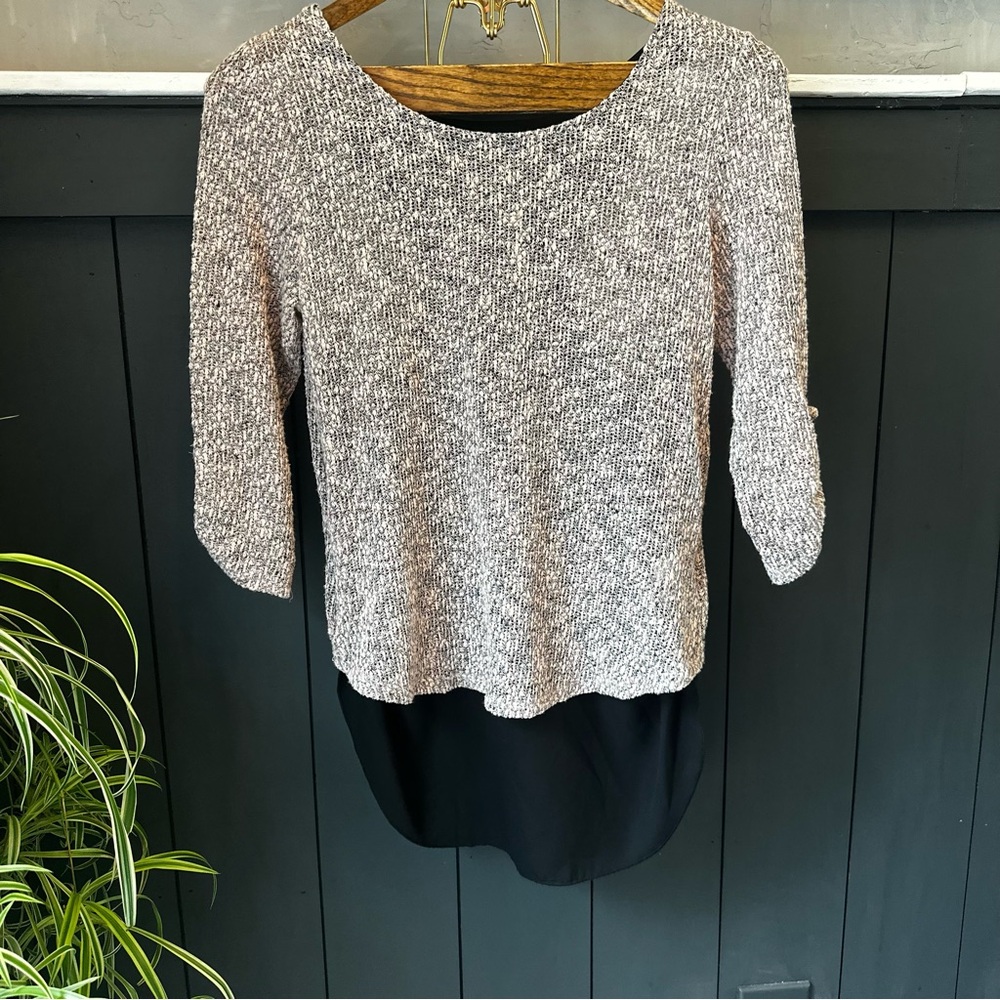 BCX Women's Casual Round Neck Pullover Sweater with Asymmetrical Long Tank sz L